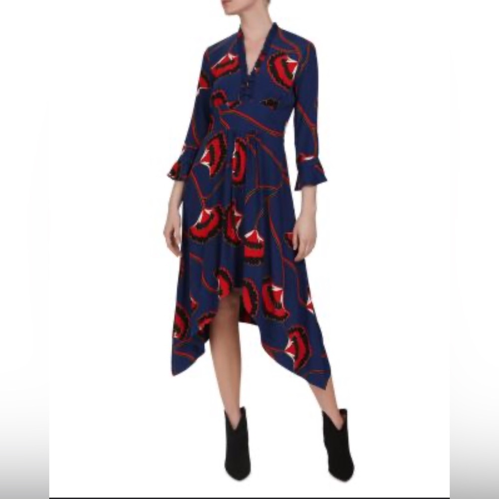Beautiful Ba&sh Lalie Ruffled Gingko print Midi Dress with handkerchief bottom